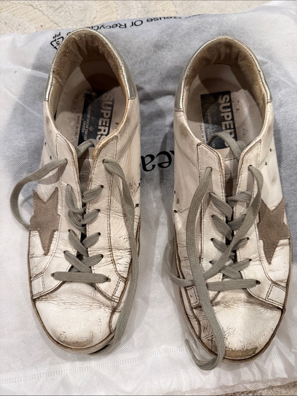 Golden Goose Leather Sneakers with Taupe Star